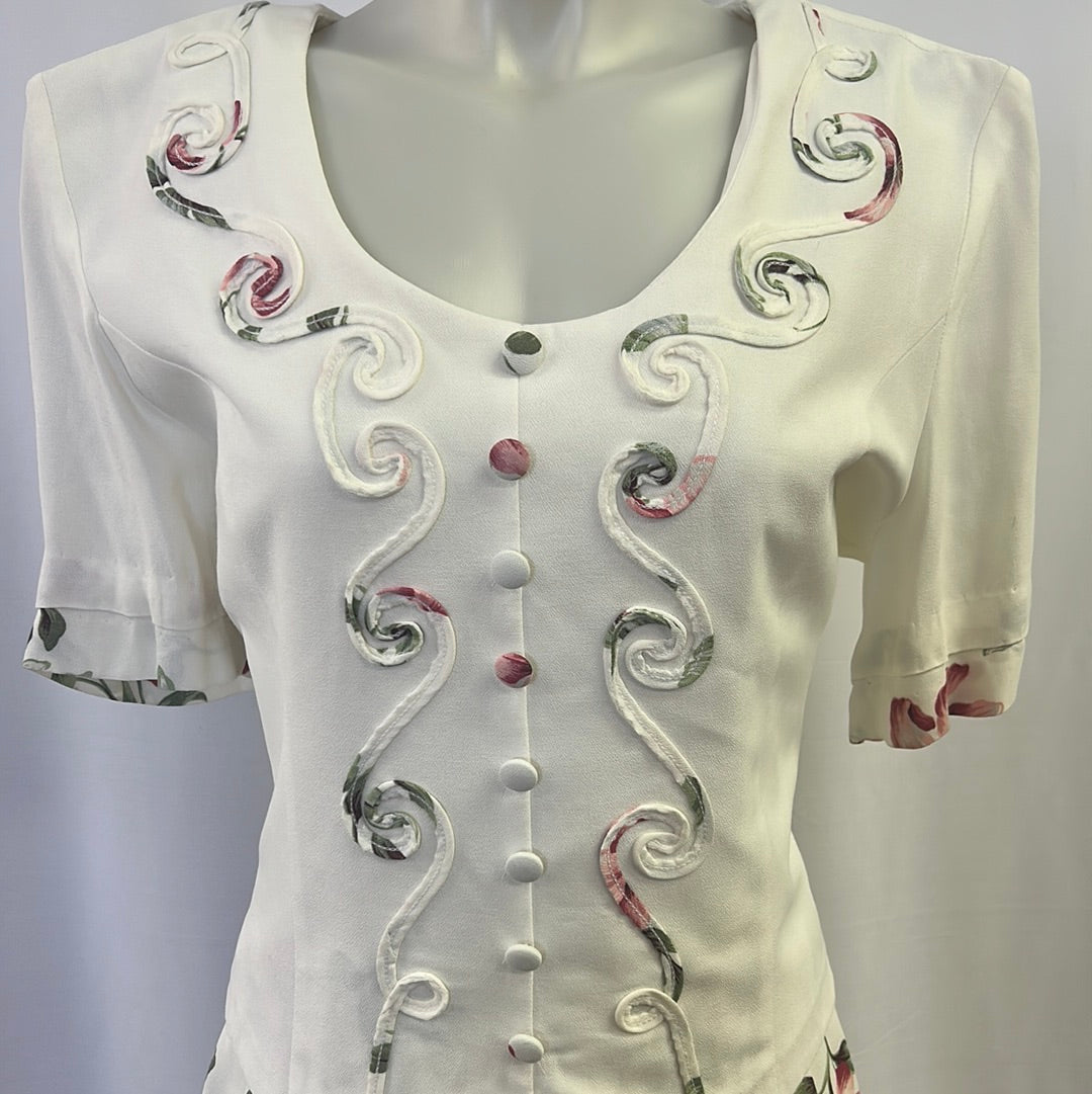 Formal White and Floral Ankle Length Dress