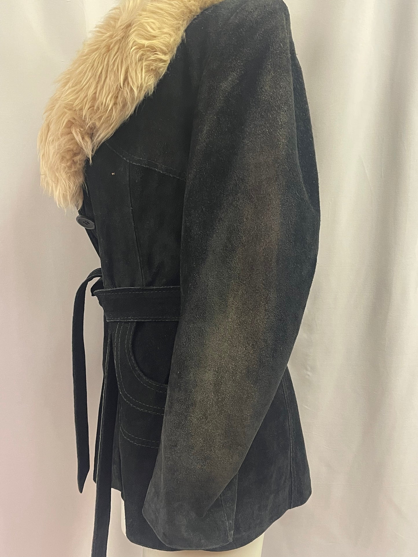 70s Suede Jacket with Faux Fur Collar