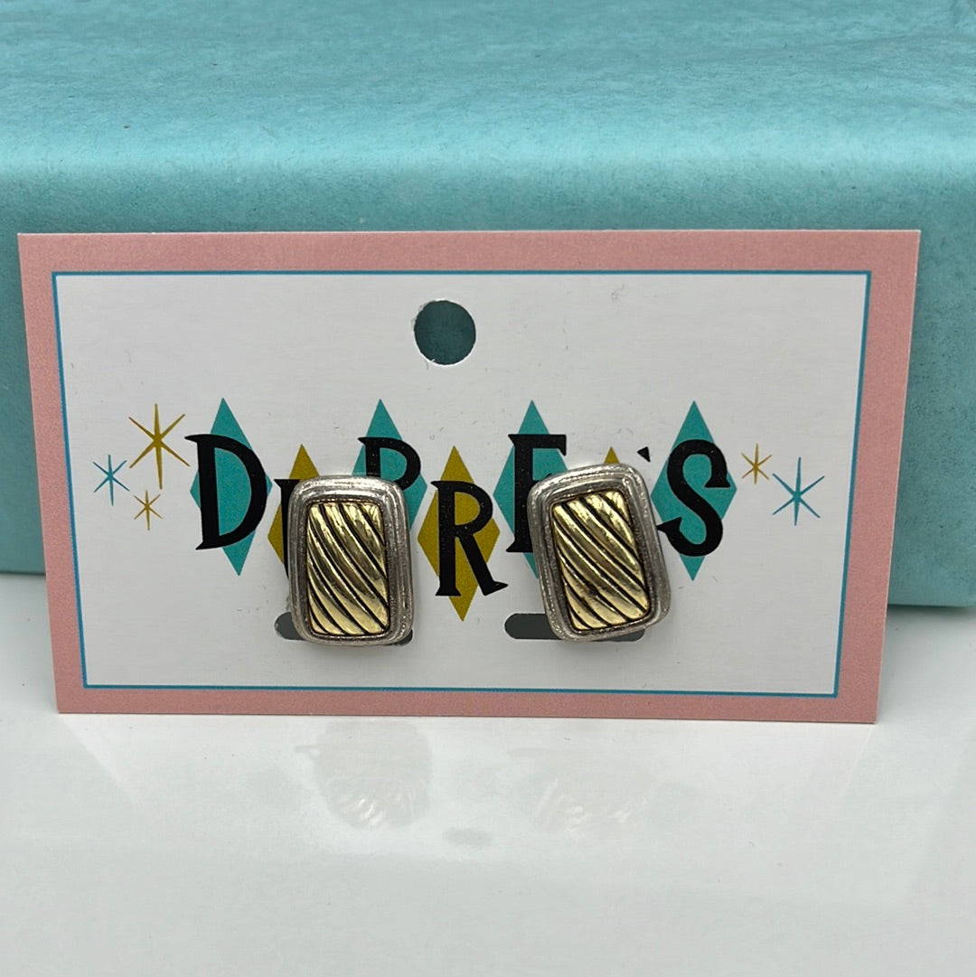 Gold and Silver rectangle clip on earring