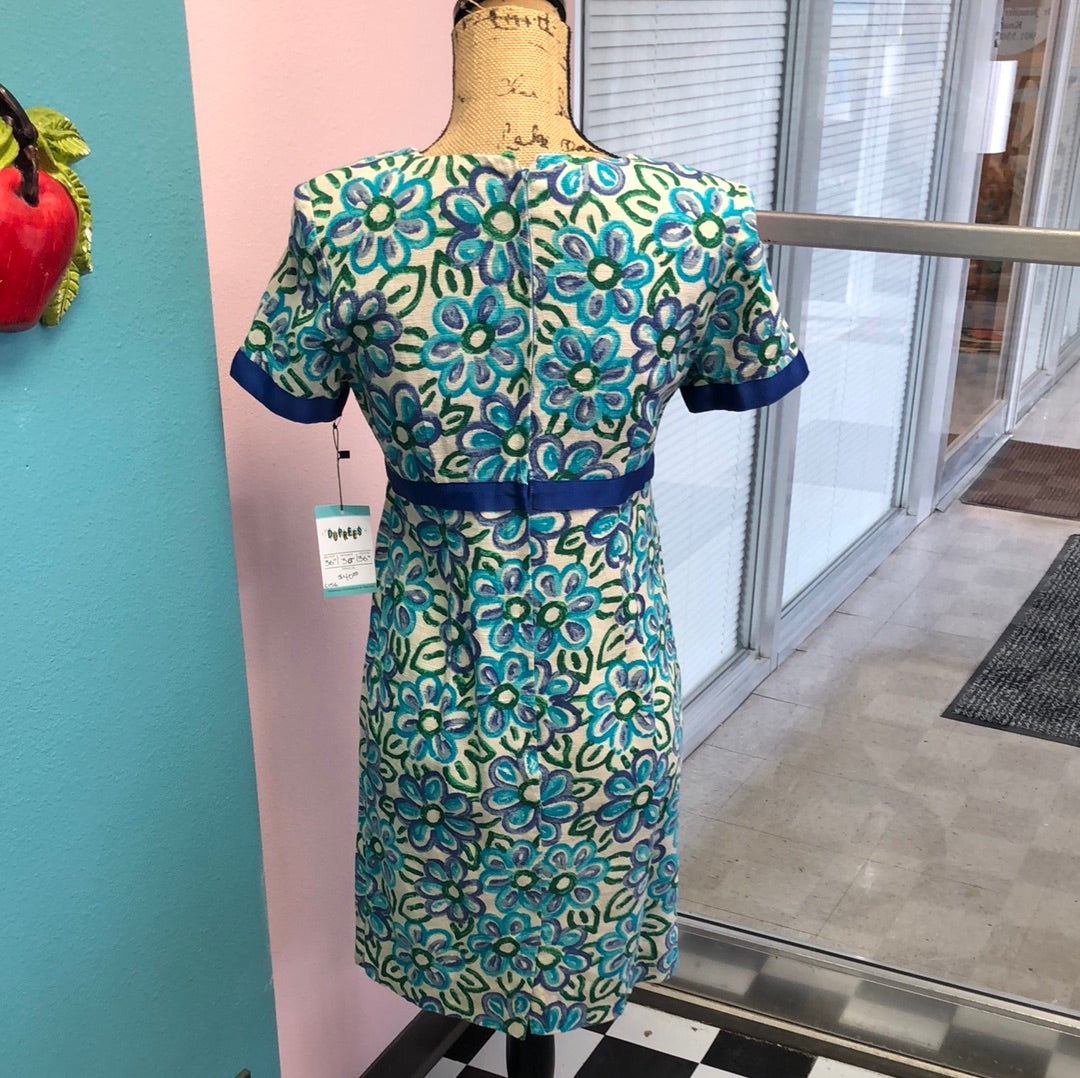 White Dress With Blue Flower Pattern