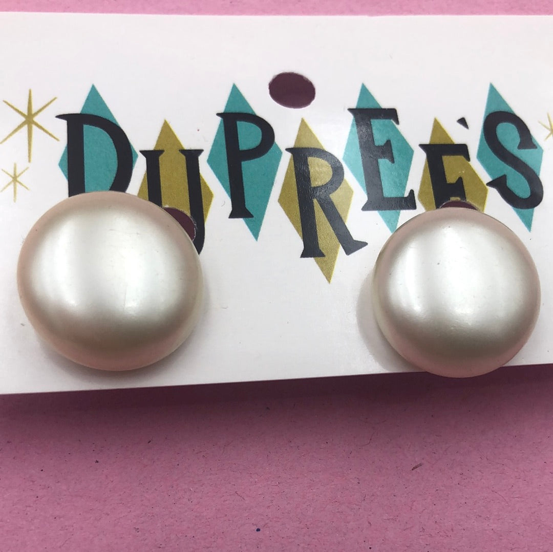 Faux Pearl disc clip on earrings