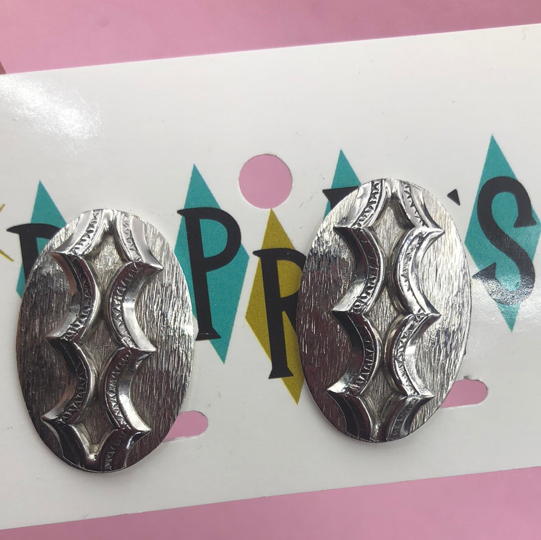 Oval Silver Clip on Earrings