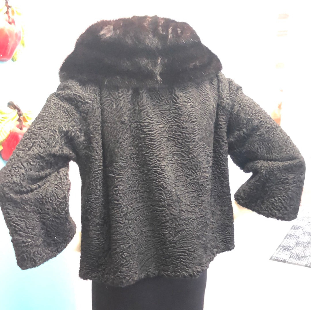 Black Persian Lamb driving jacket with mink collar