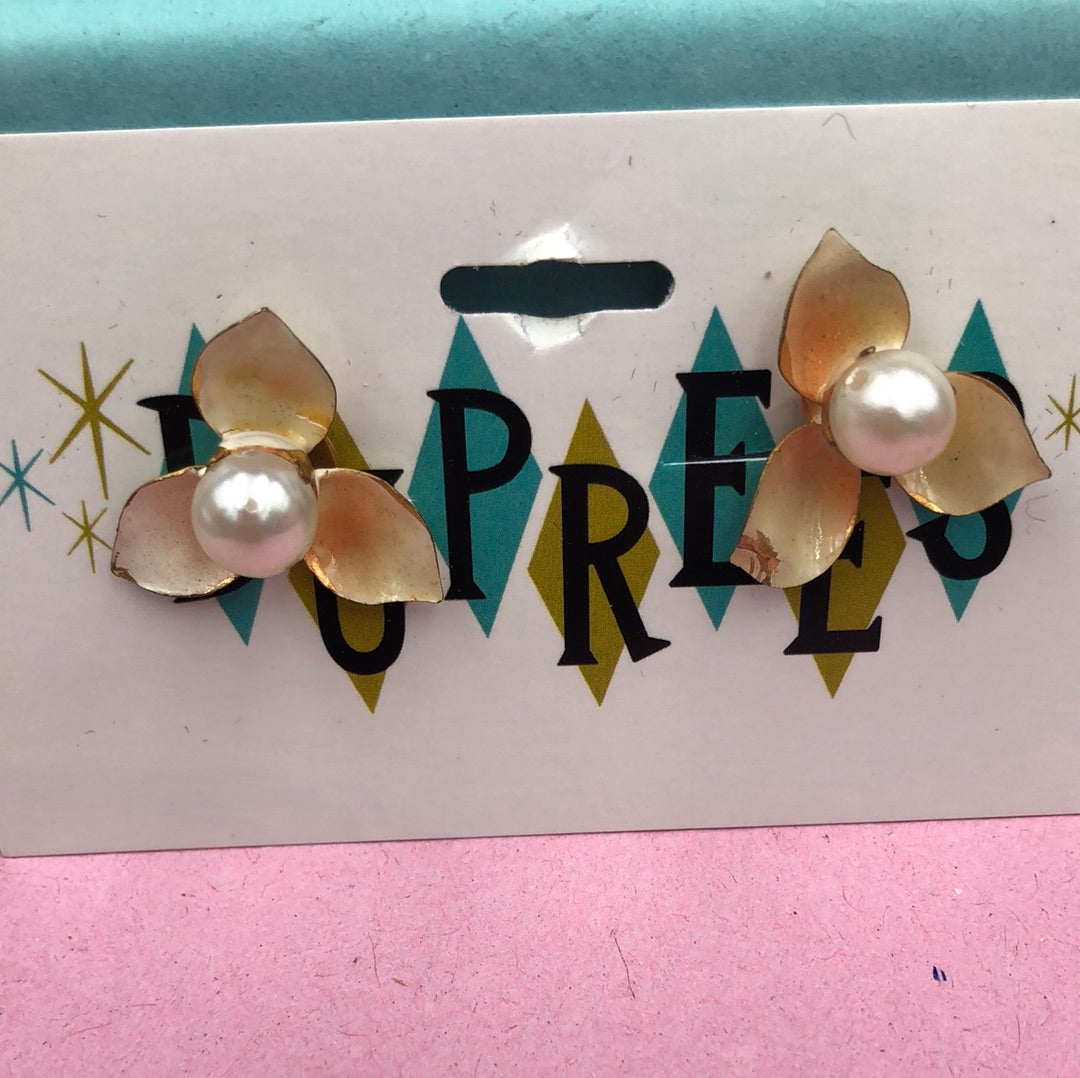 Peach Flower Clip On Earring