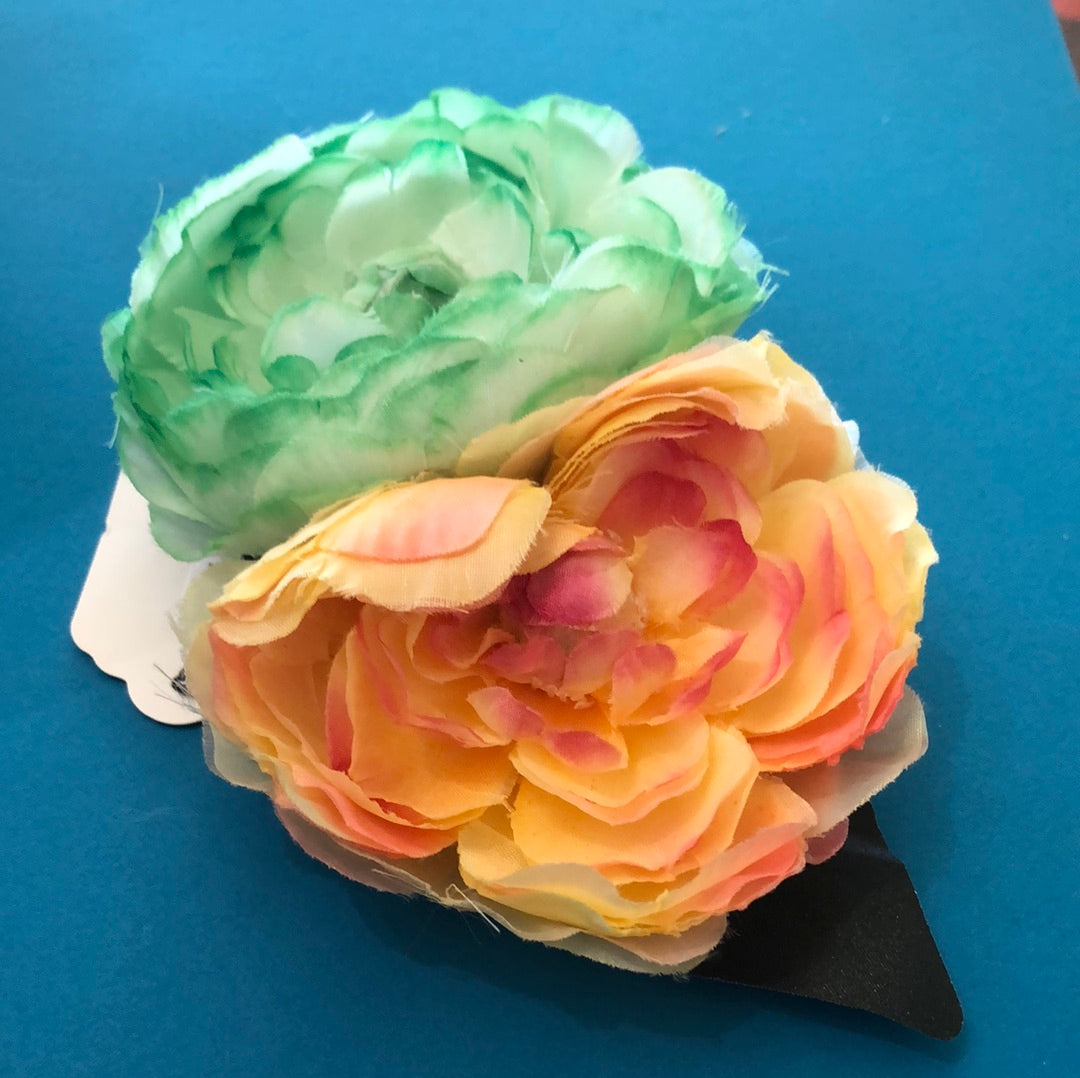 Peach and Green Rose hair clip