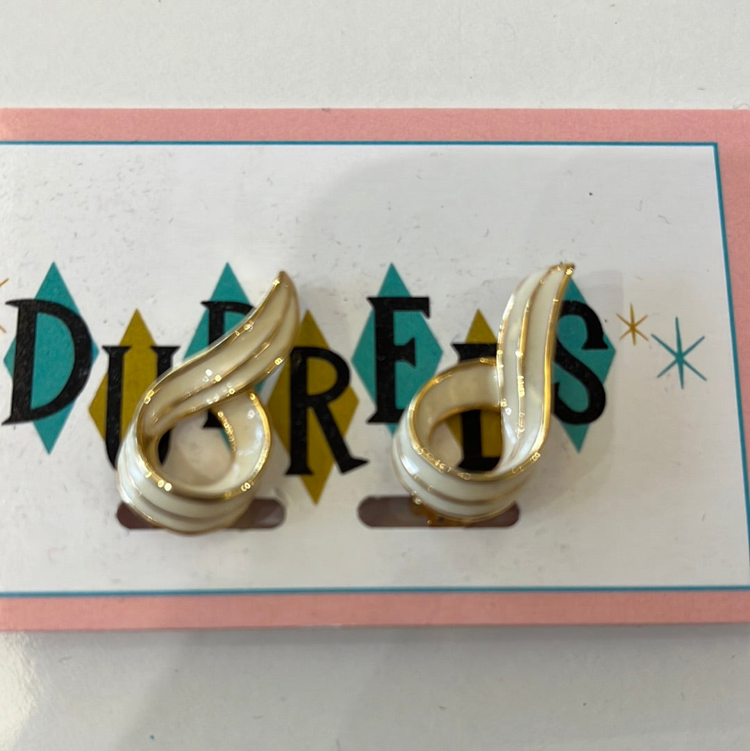 Ivory Enamel Swish clip on earring