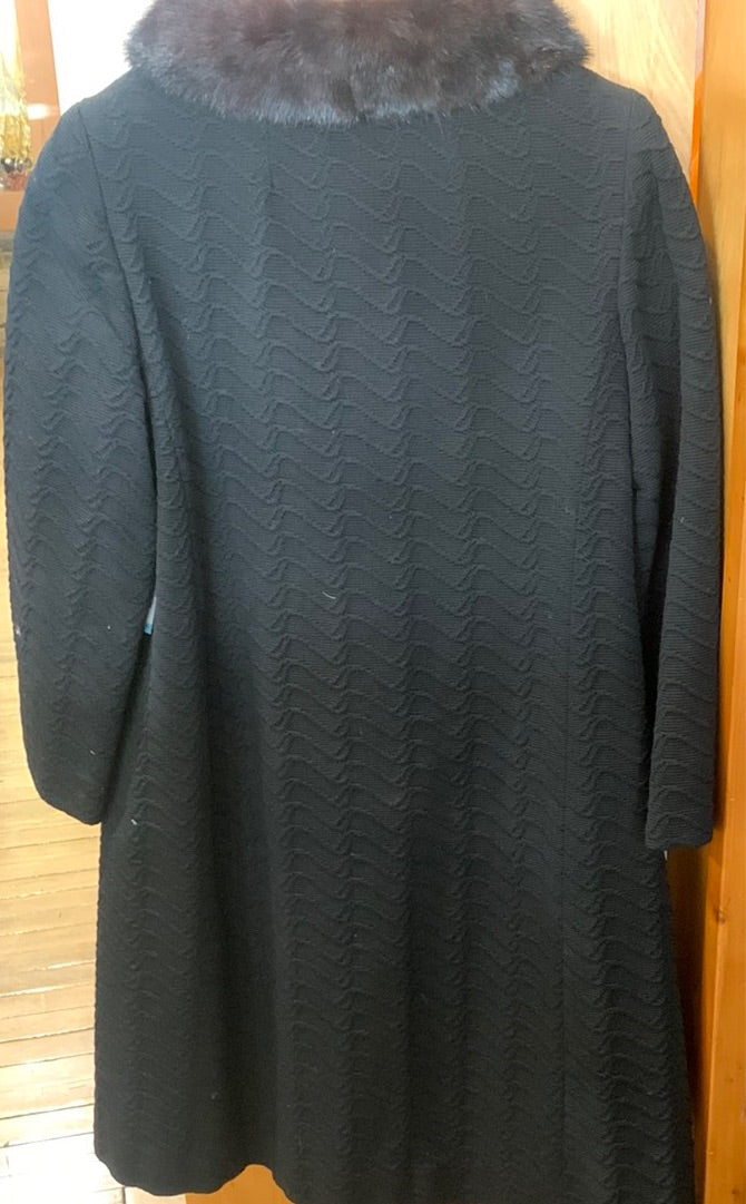 Black Fabric Coat with Mink Collar