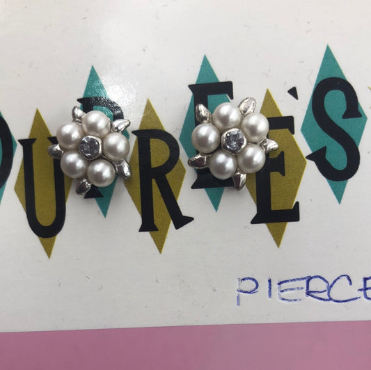 Tiny Faux Pearl and crystal pierced earring