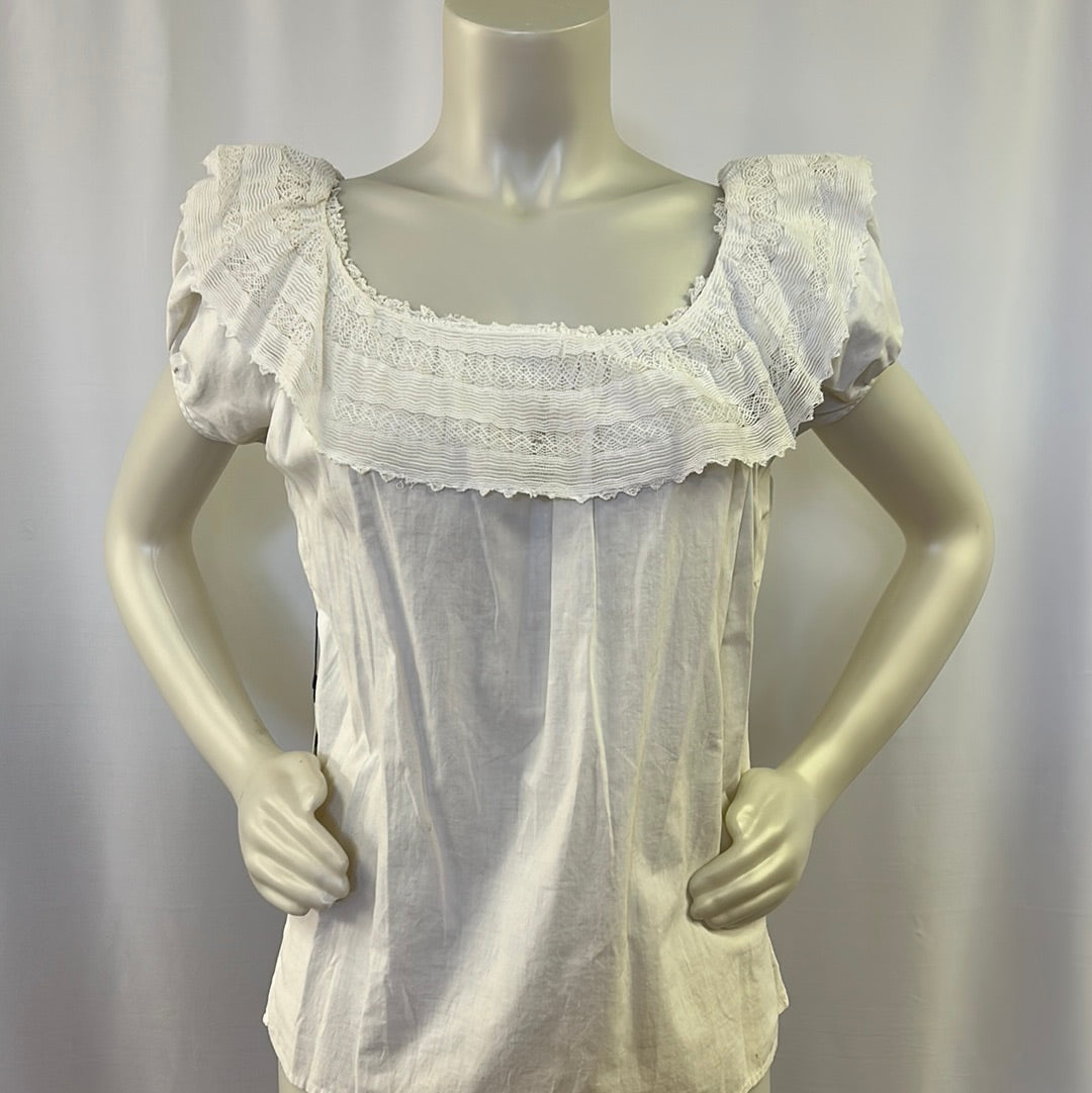 70s Ruffled White Peasant Top
