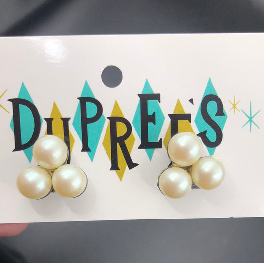 Faux Pearl triple cluster clip on earring