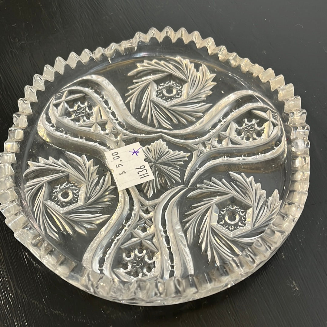 Round cut glass tray