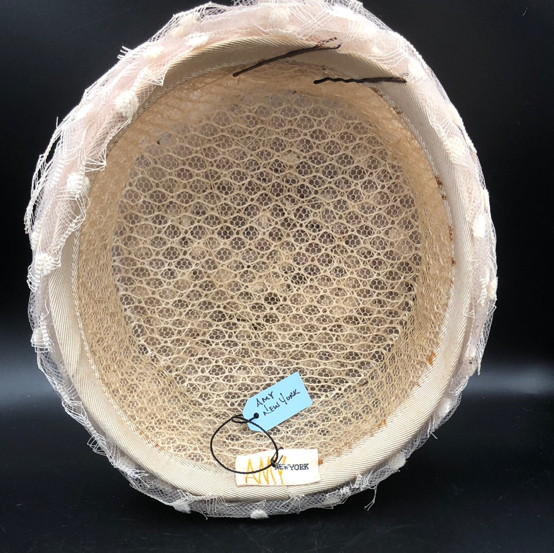 Beige Amy New York textured tulle hat