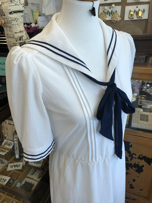 White Nautical Polyester short sleeve dress
