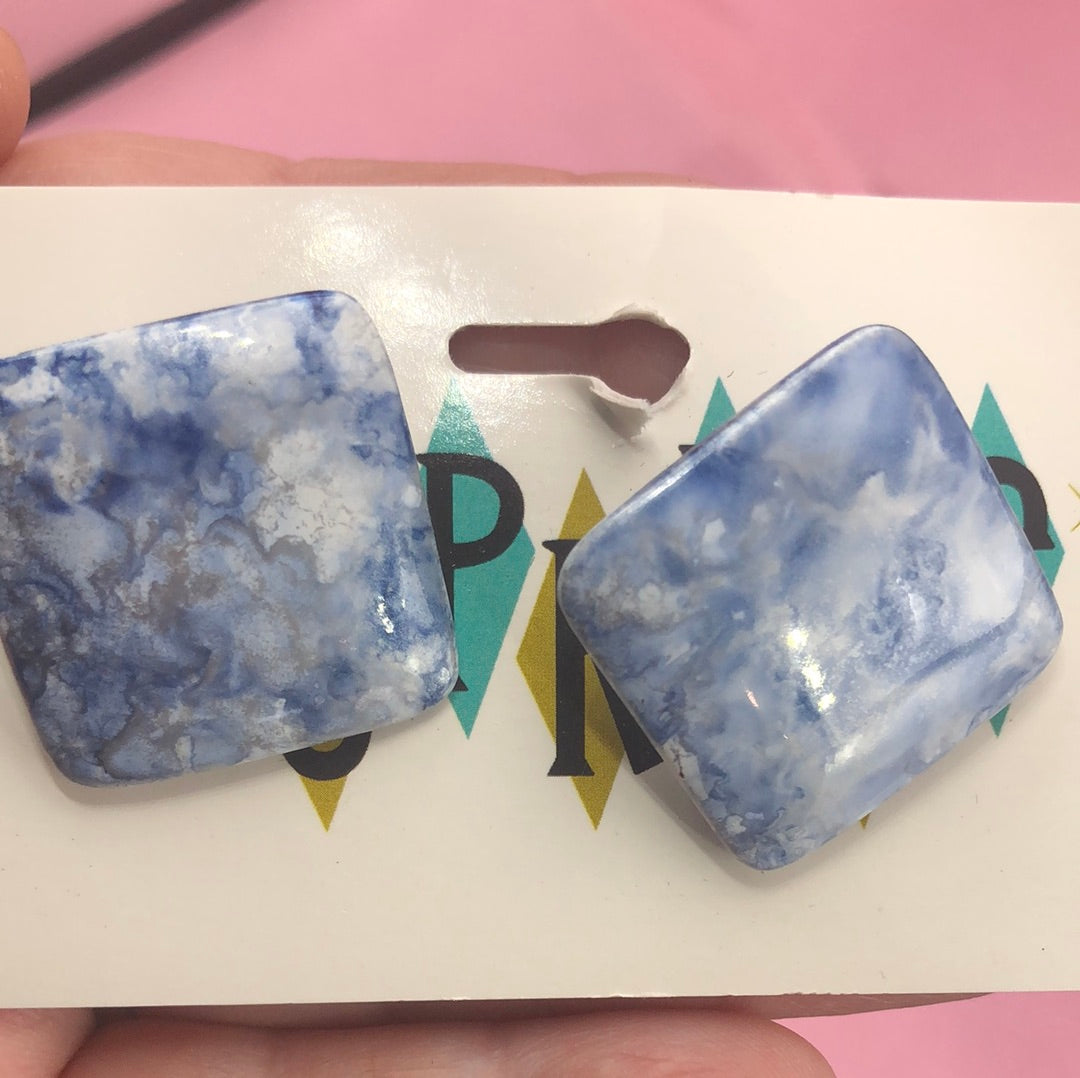 Blue square clip on earrings