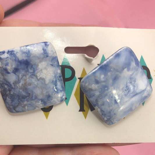 Blue square clip on earrings
