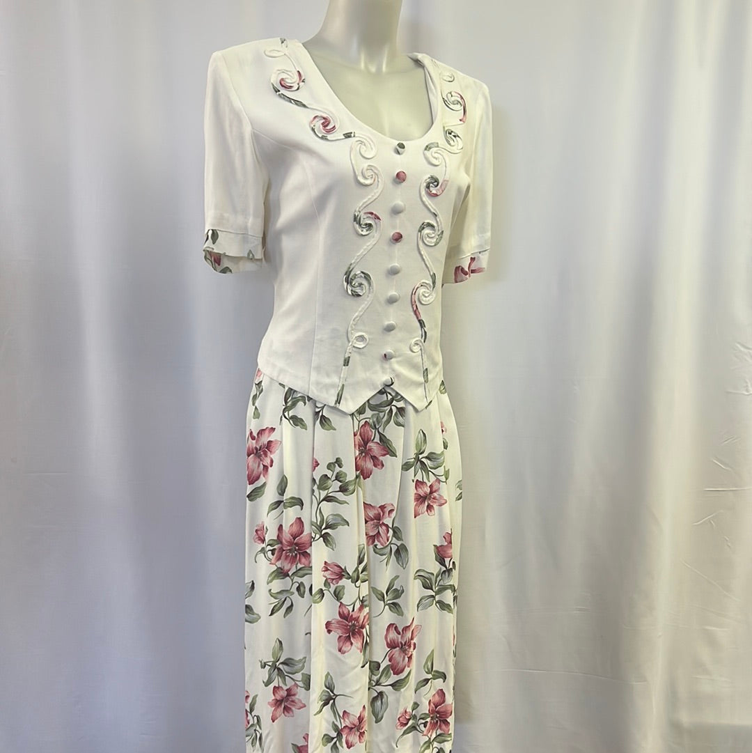 Formal White and Floral Ankle Length Dress