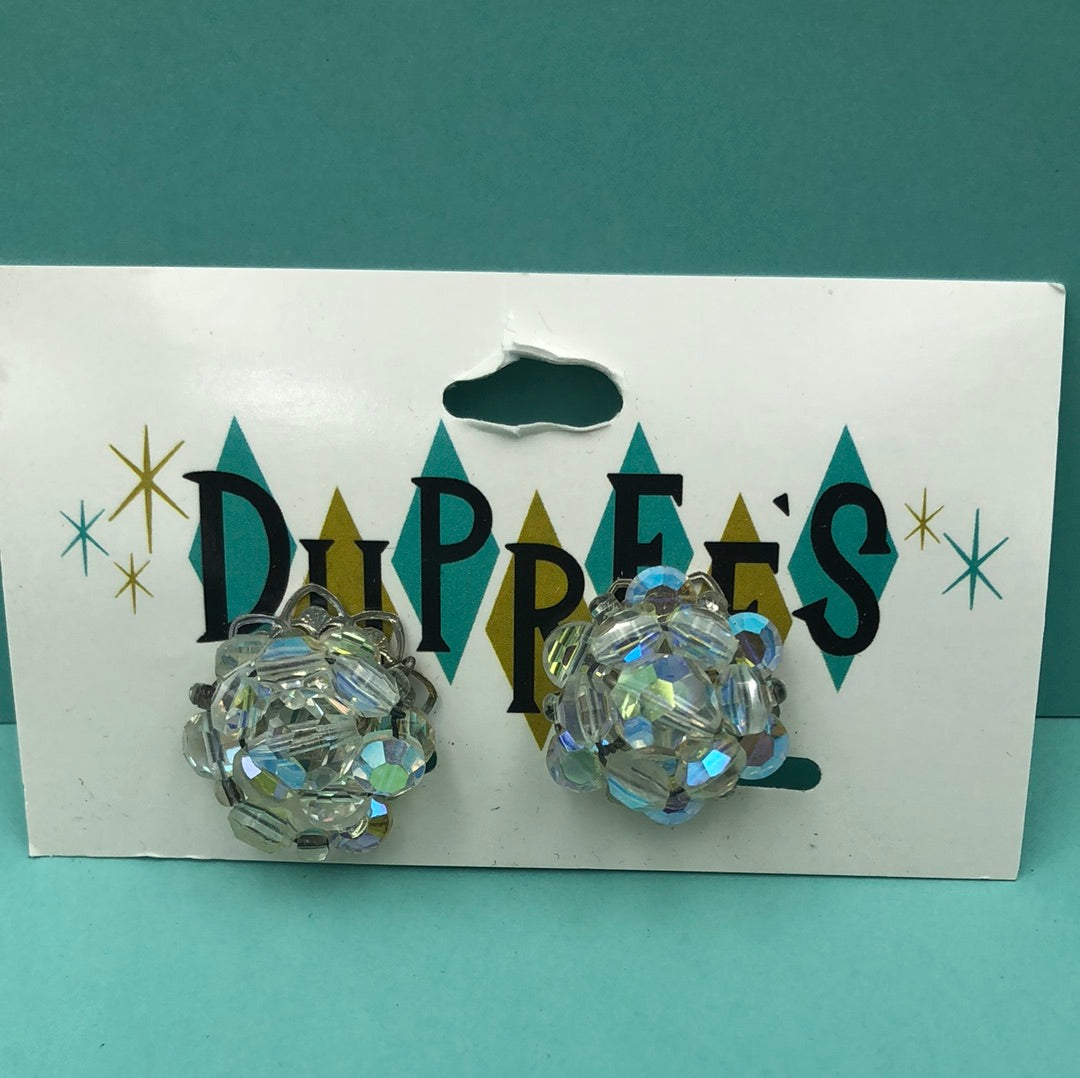 Aurora Borealis Bead Cluster clip on earrings