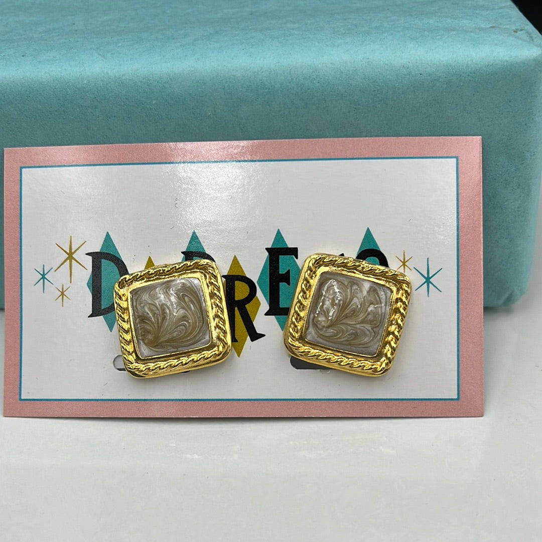 Square gold and beige clip on