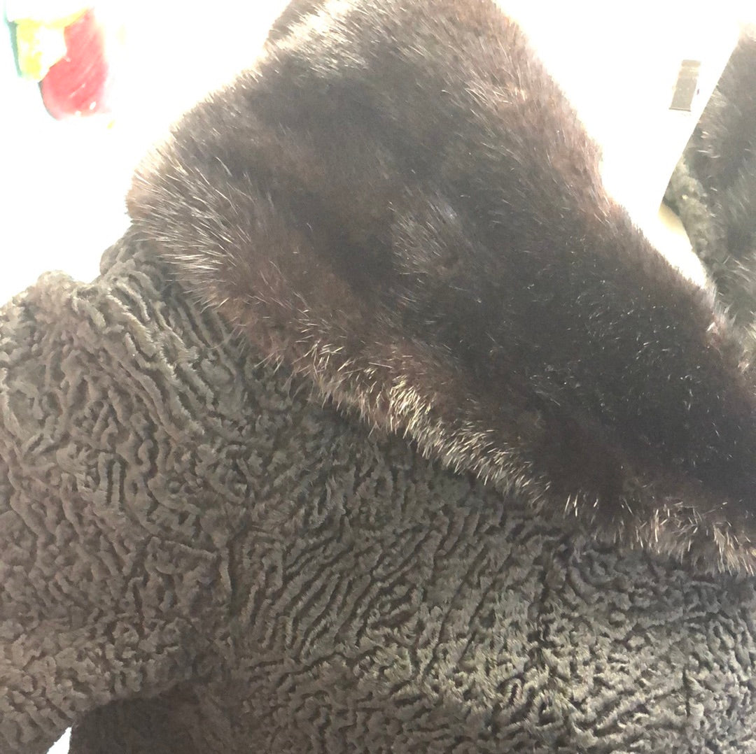 Black Persian Lamb driving jacket with mink collar
