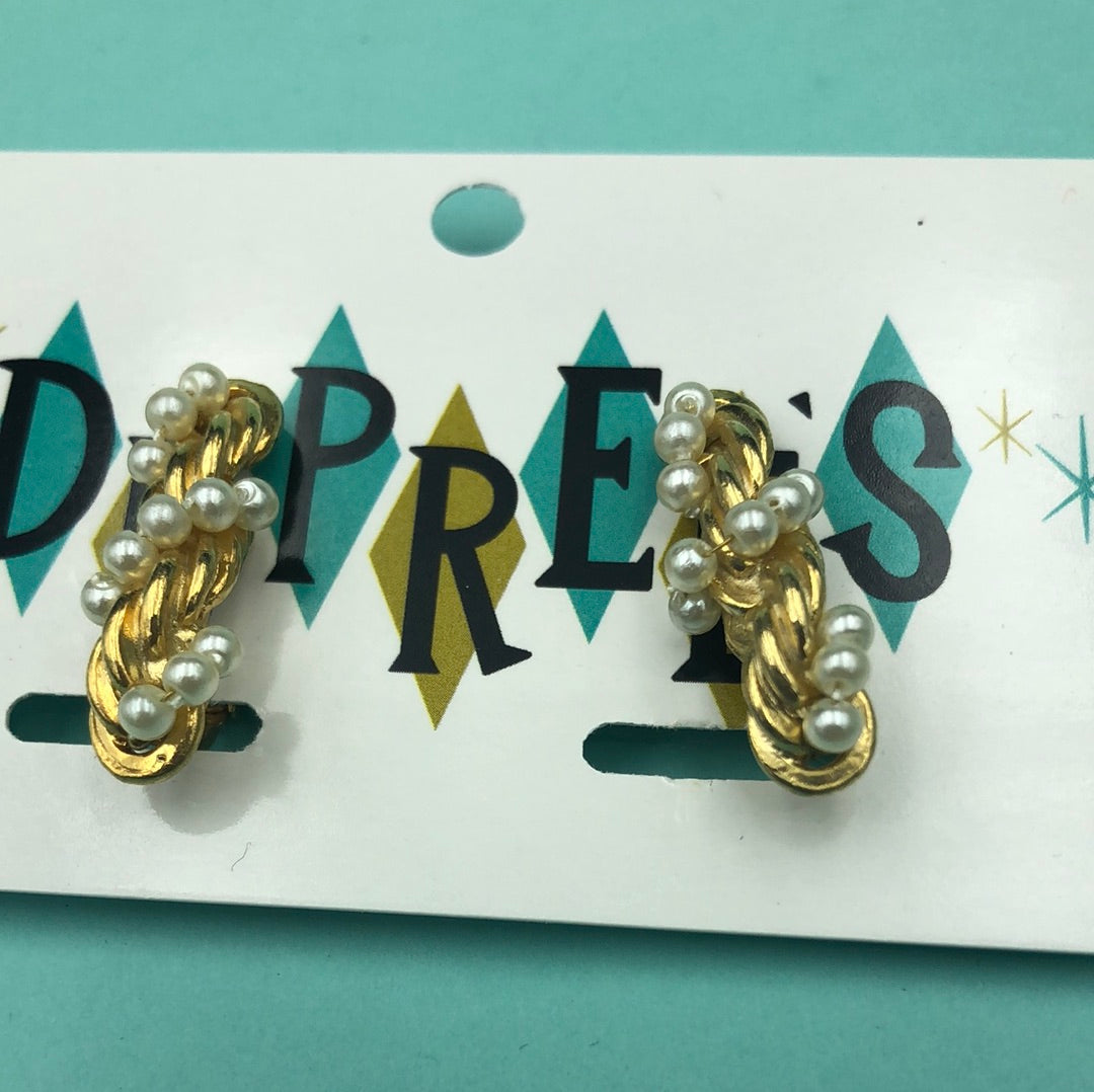 Gold and Pearl clip on earrings