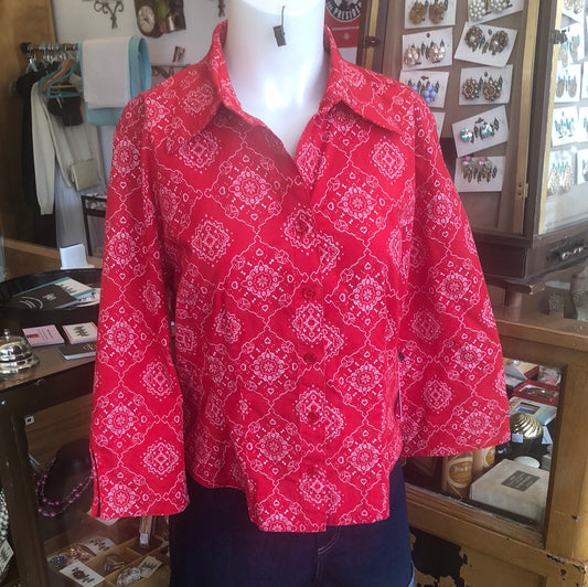 Cactus Flower red button down shirt