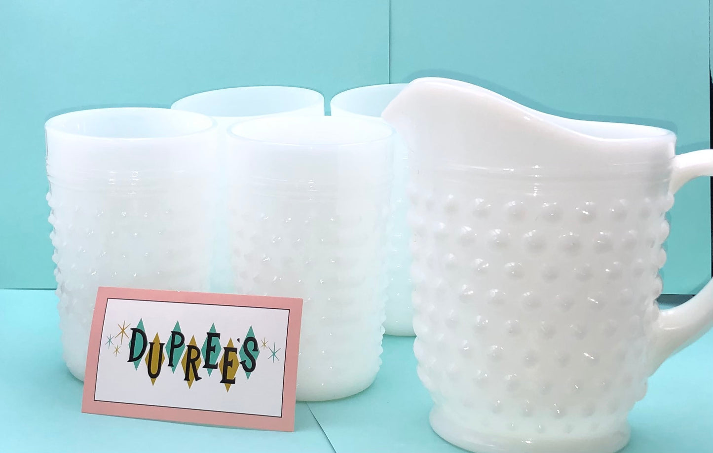 Anchor Hocking Milkglass Pitcher and 4 Cups