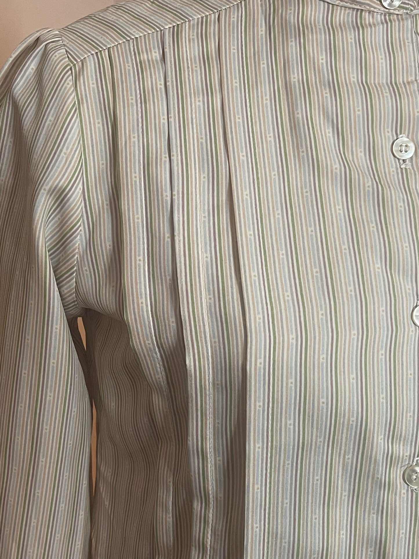 80s High Collar Striped Blouse