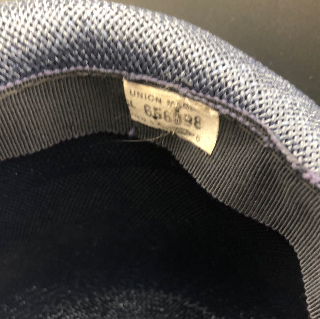 Navy Blue woven hat with Blue velvet ribbon and bow