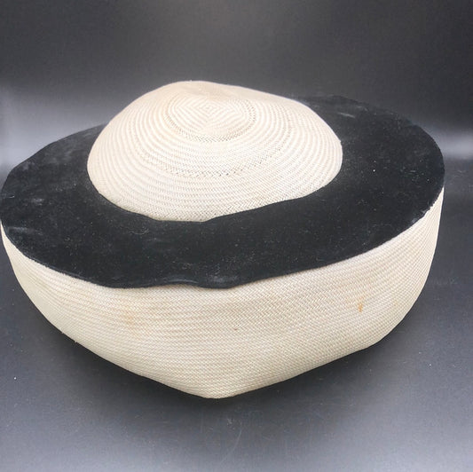White woven hat with Black velvet brim edge