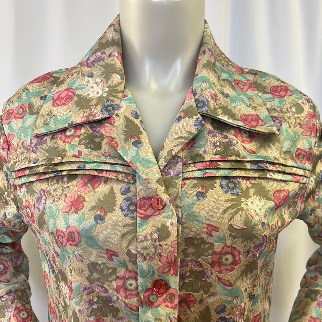 70s Multi Colored Floral Blouse