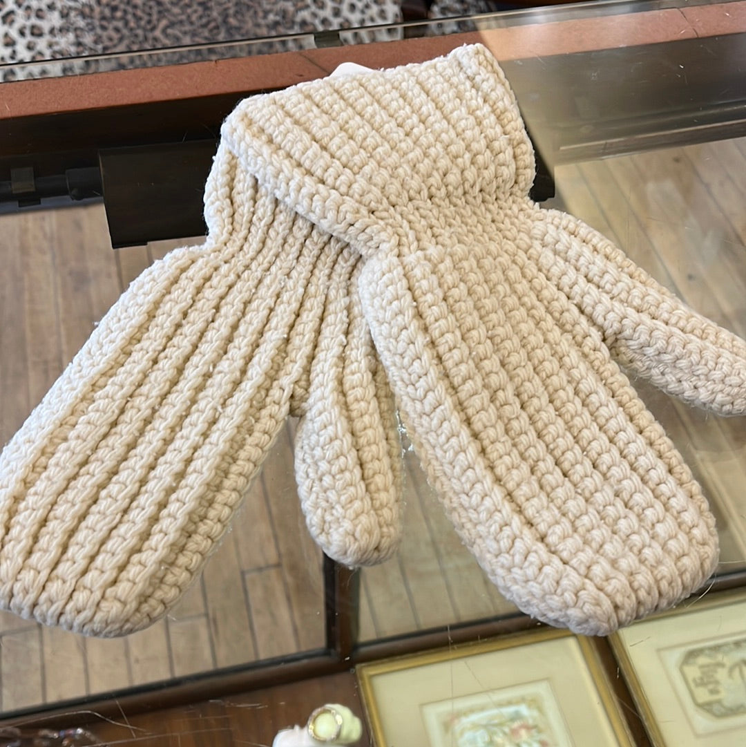 Ivory hand knit mittens