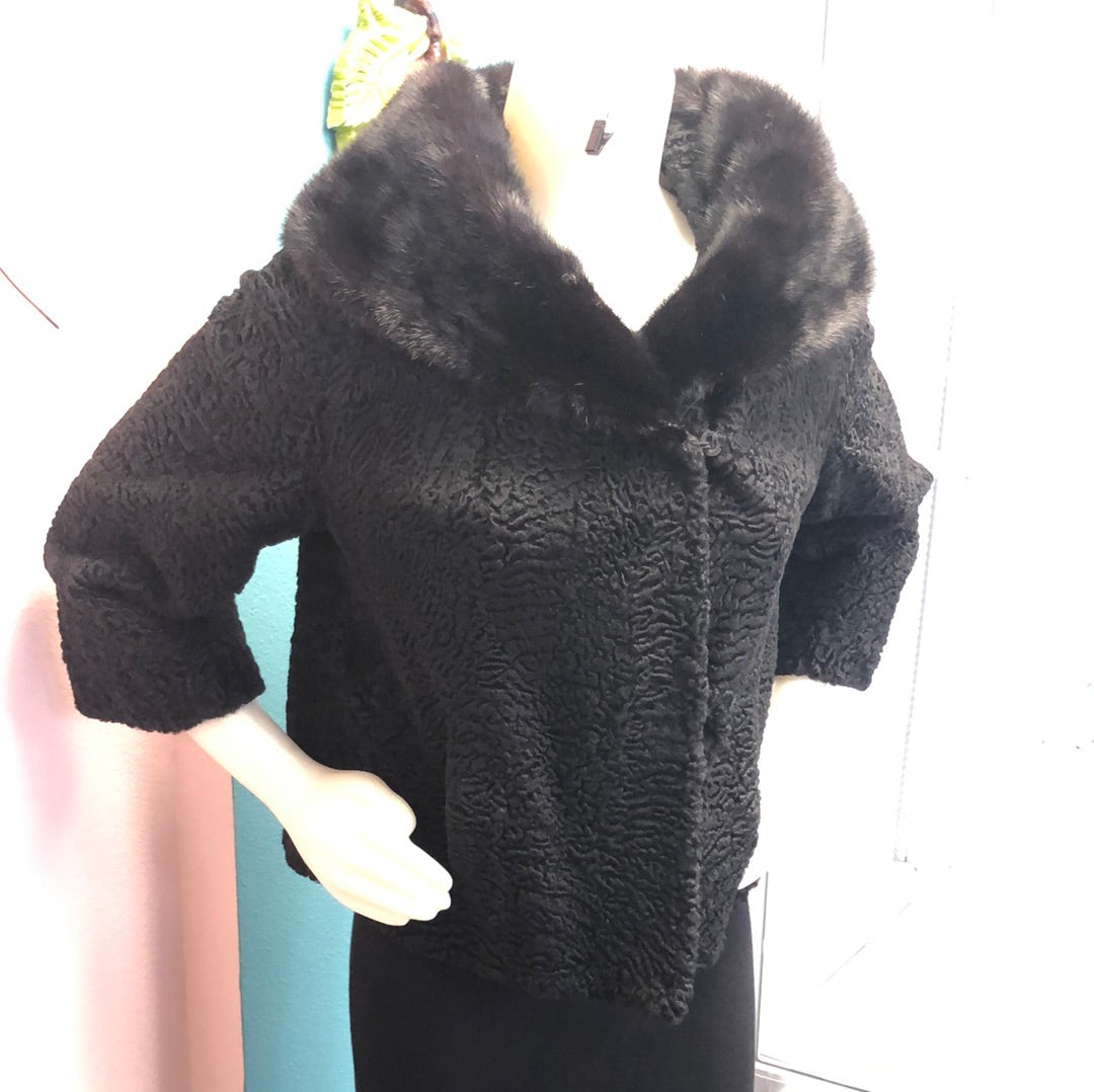 Black Persian Lamb driving jacket with mink collar