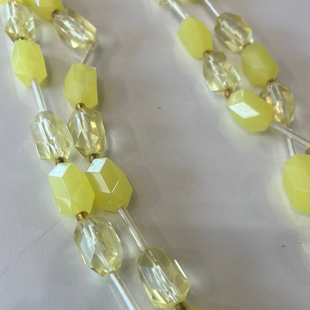 Yellow clear and frosted bead necklace and clip earrings