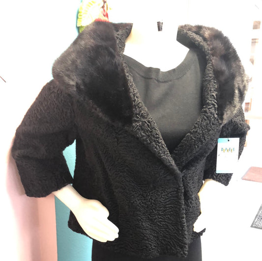 Black Persian Lamb driving jacket with mink collar