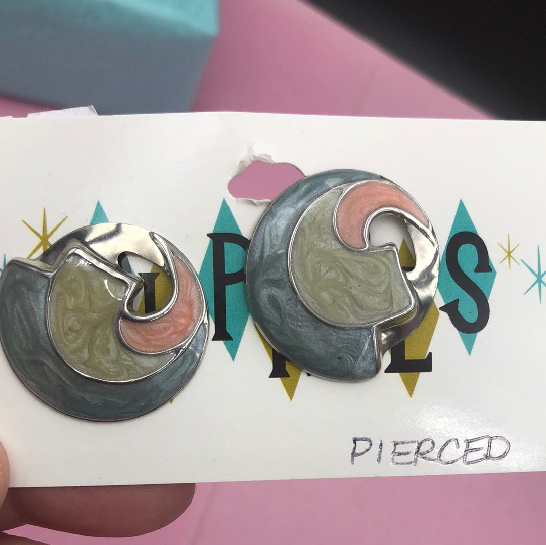 Blue, Green, and Peach pierced Retro Earrings