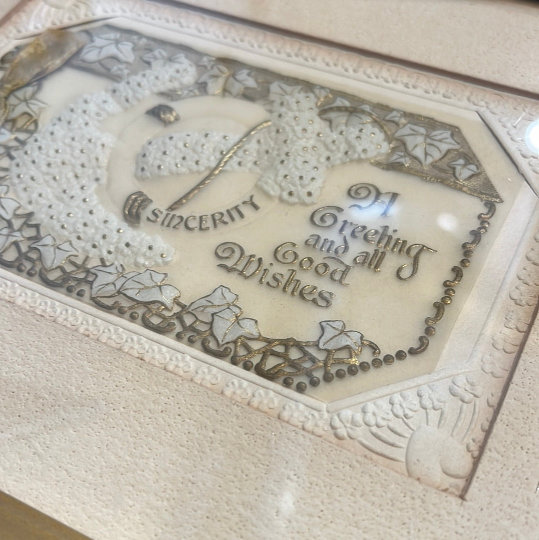 Framed WW1 framed silk embroidered postcard