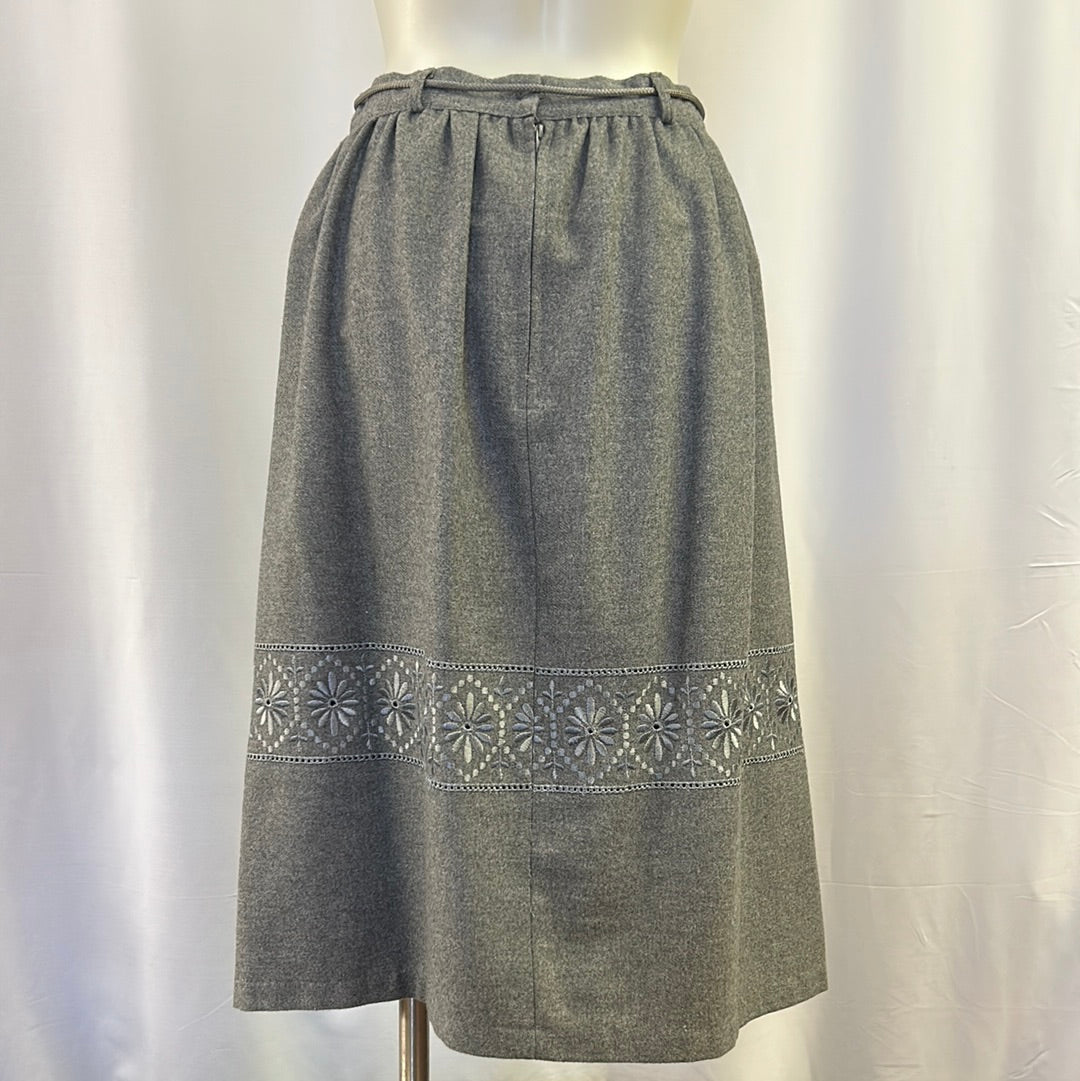 Gray Wool Skirt with Embroidery