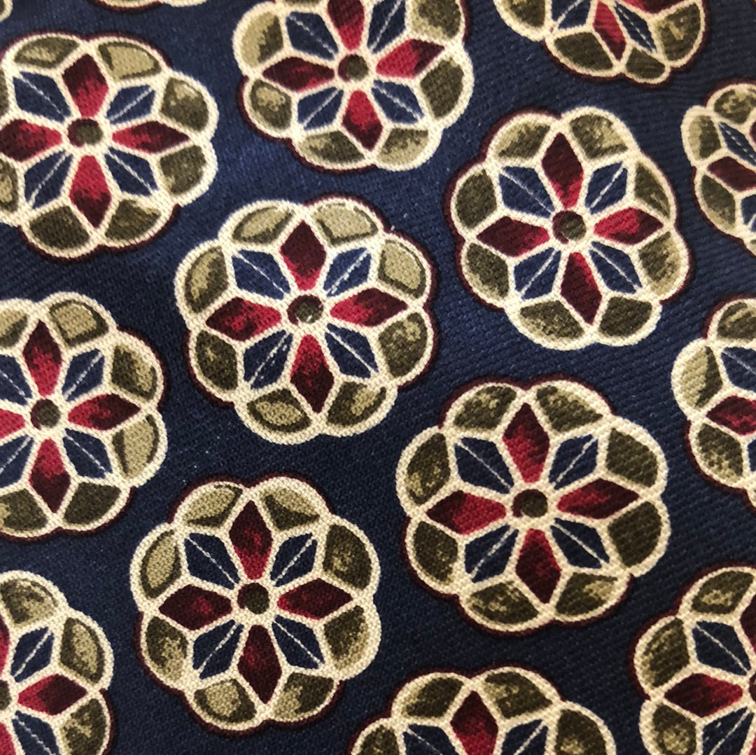 Blue tie with Maroon and Olive deign