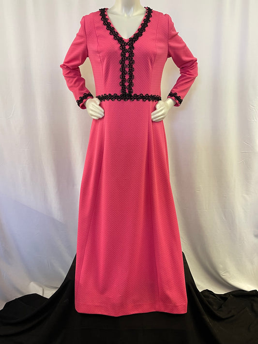 70s Hot Pink & Black Maxi Dress