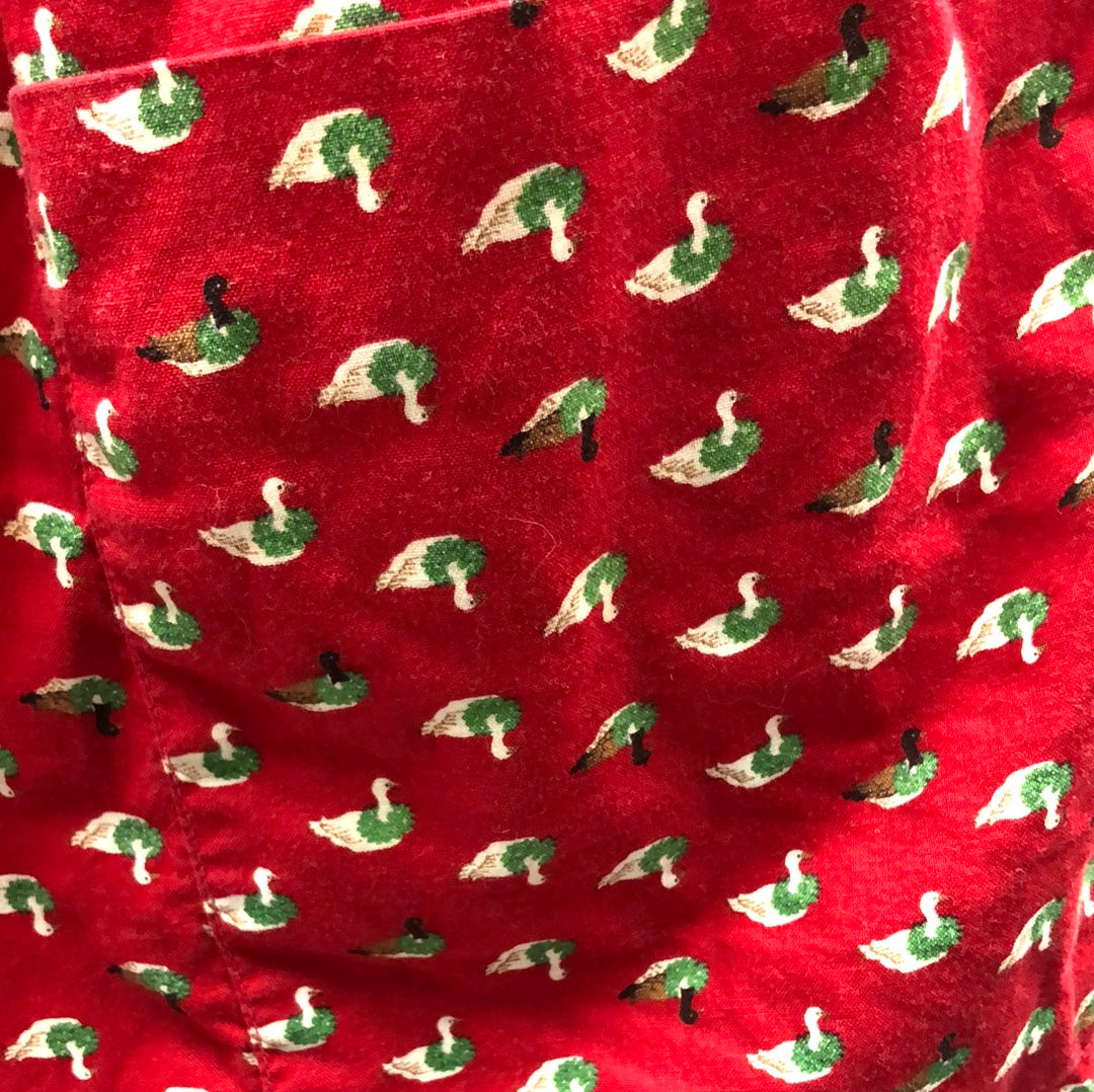 Red Cotton half apron with Mallards