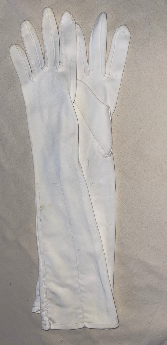 White Elbow Length Nylon Gloves