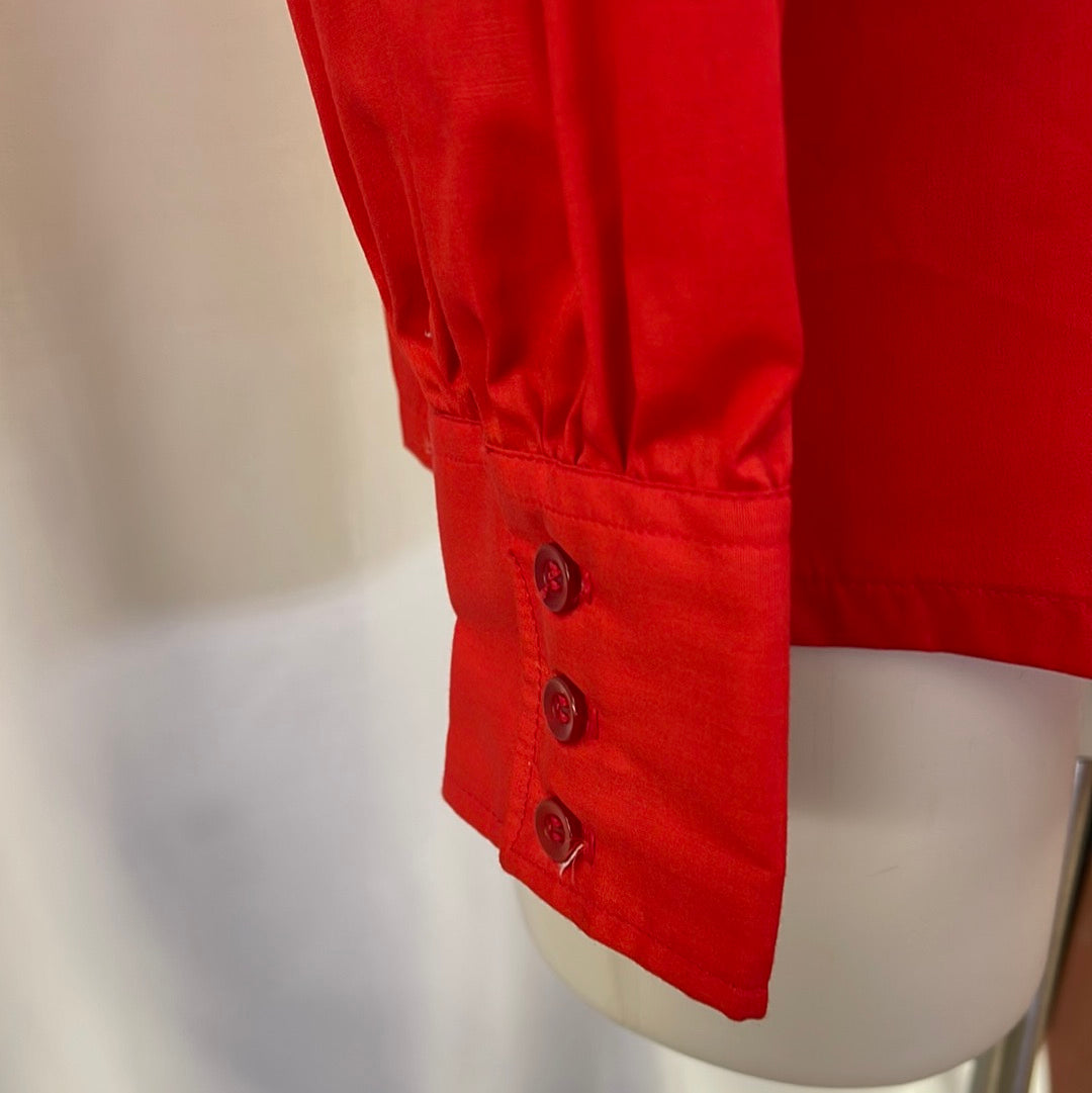 Red Long Sleeve Collared Blouse