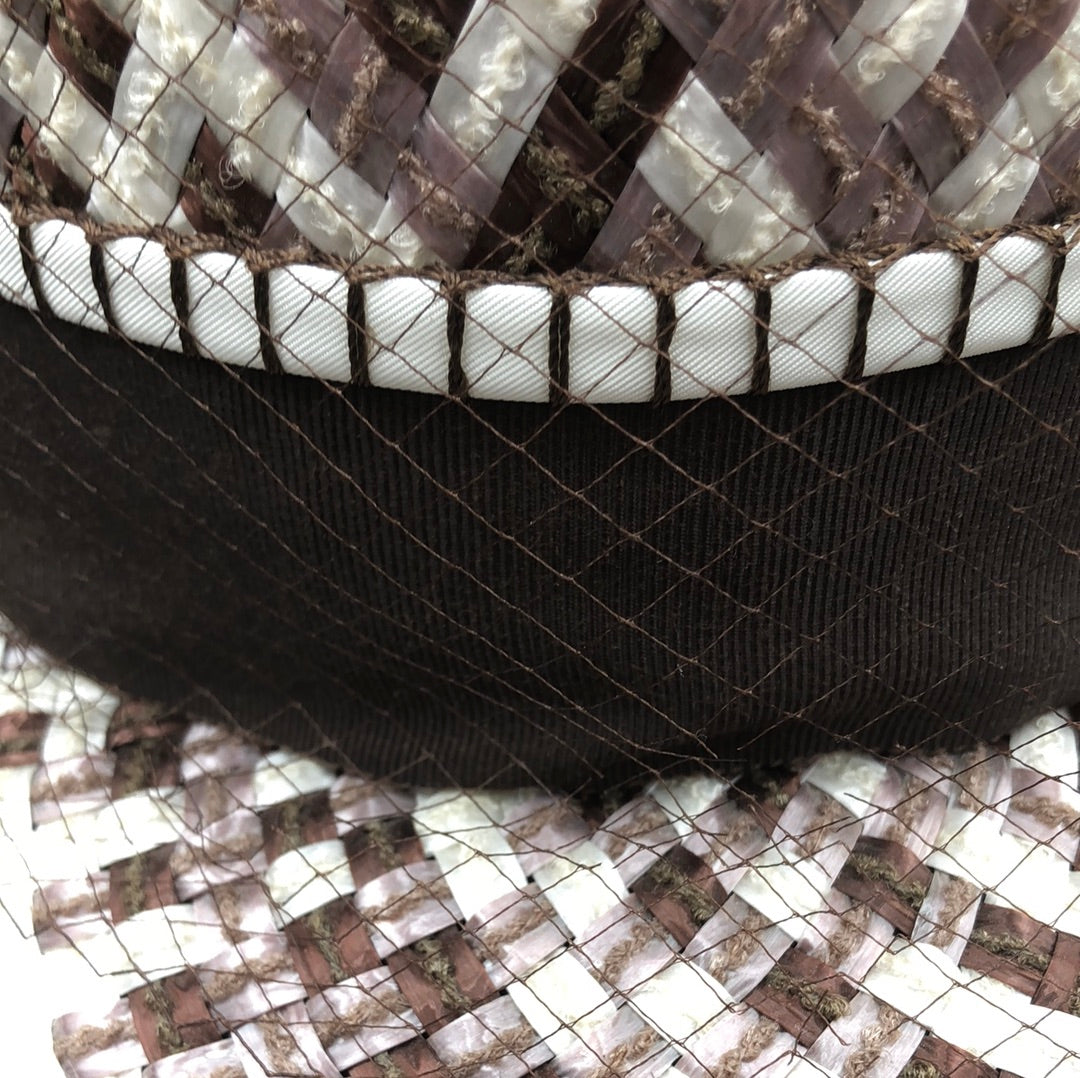 Brown and Ivory woven hat with netting