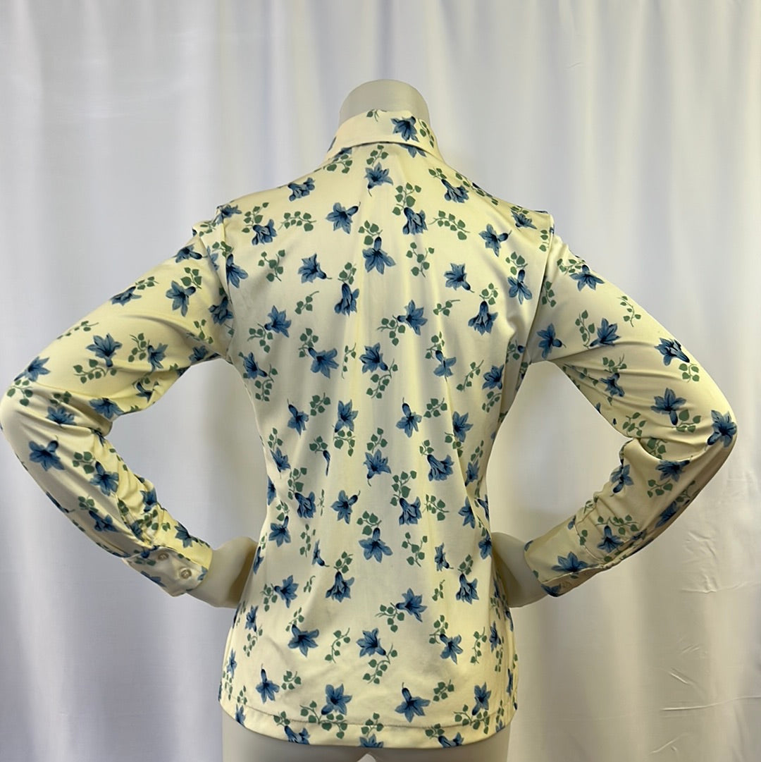 70s Pastel Yellow Floral Blouse