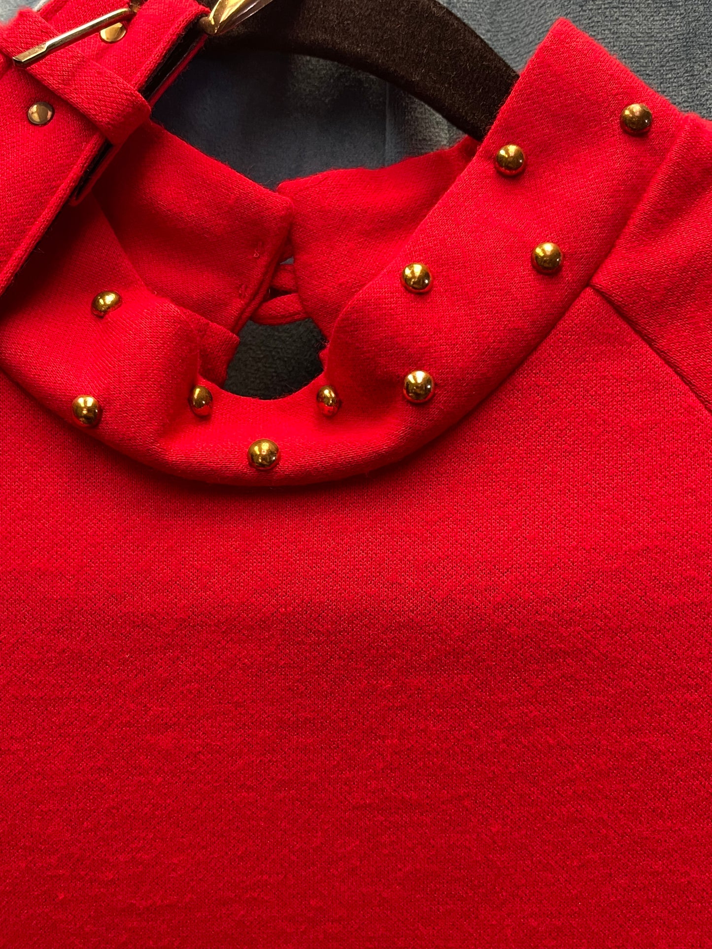 80s Red High collared Dress