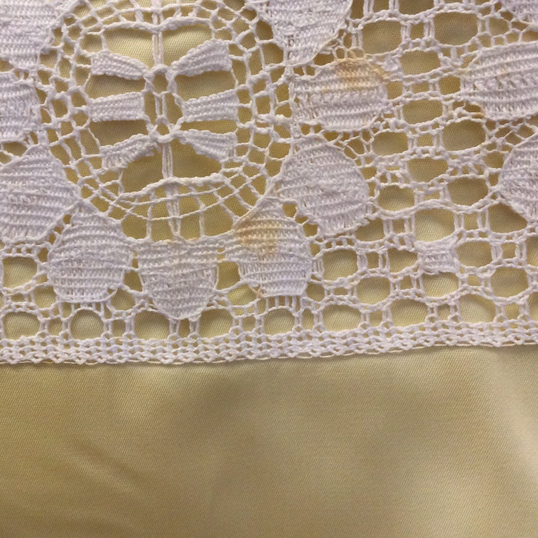70s Light Yellow Satin & Lace Maxi Dress