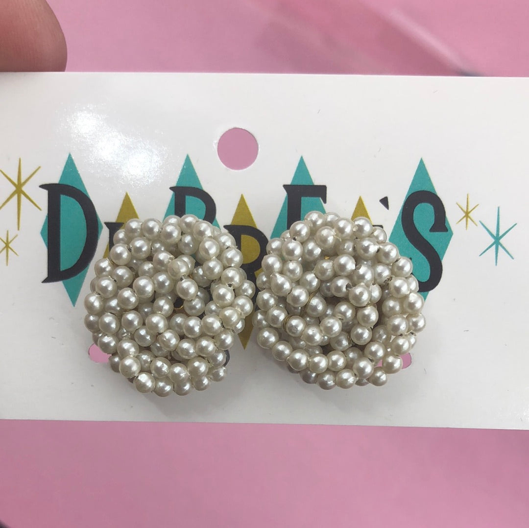 Tiny Faux Pearl Bead Swirl clip on  earrings