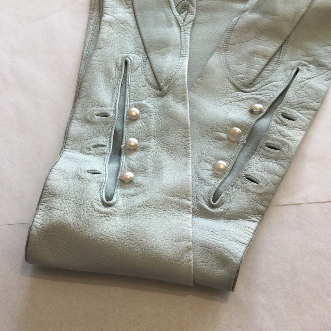 Light blue leather opera gloves