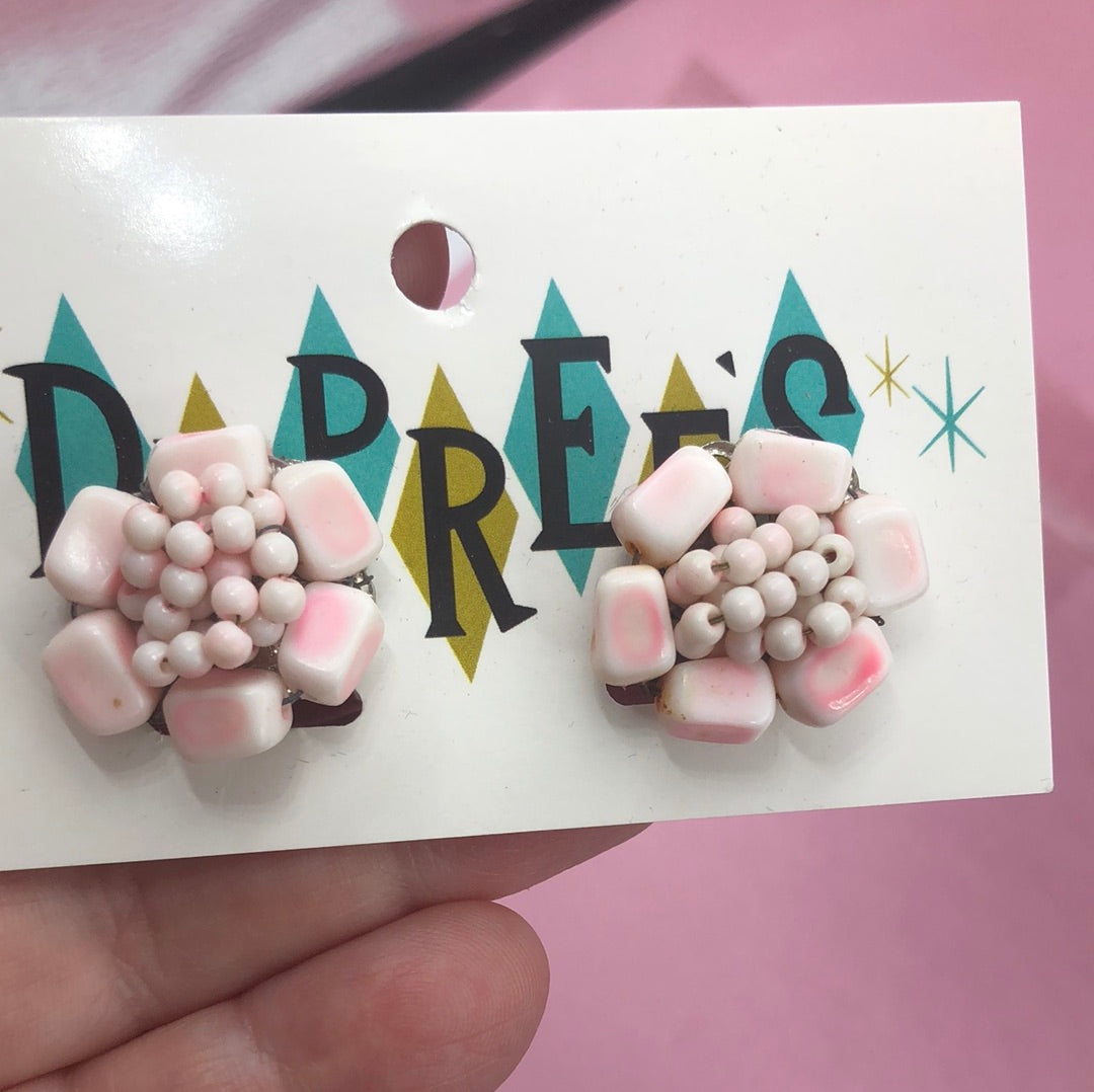 White bead cluster clip on with Pink hues