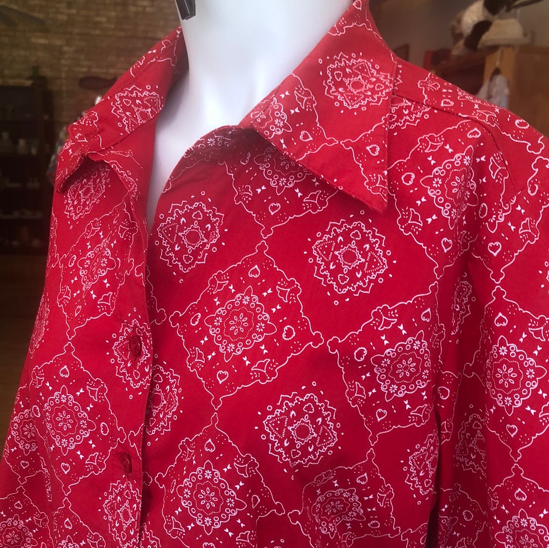 Cactus Flower red button down shirt